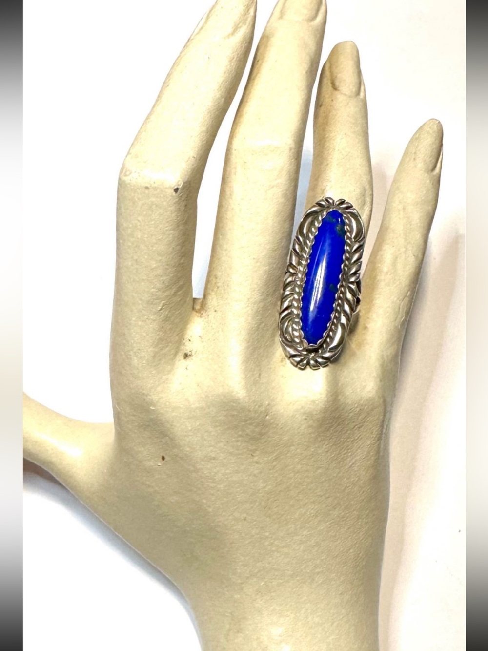 Navajo Ring 925 Sterling Silver & Natural Lapis Lazuli Artist sz 8